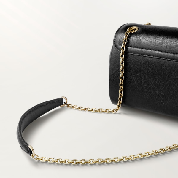 Chain bag mini, Panthère de Cartier Black calfskin and golden finish