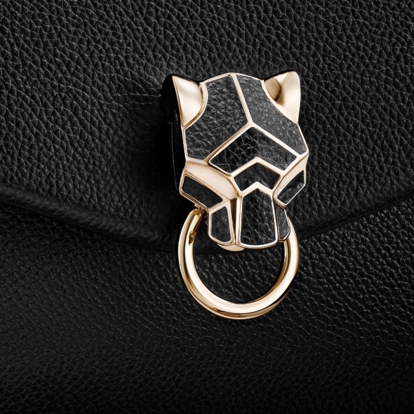 鏈帶手袋，小型款，Panthère de Cartier 黑色小牛皮及金色飾面