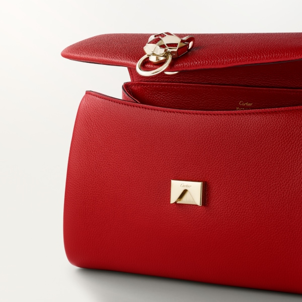 鏈帶手袋，小型款，Panthère de Cartier 紅色小牛皮及金色飾面