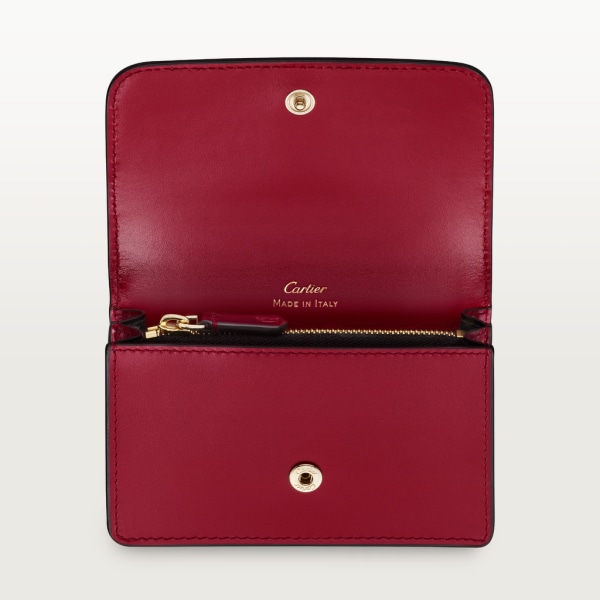 Multi-card holder with flap, C de Cartier Cherry red calfskin, golden finish and cherry red enamel