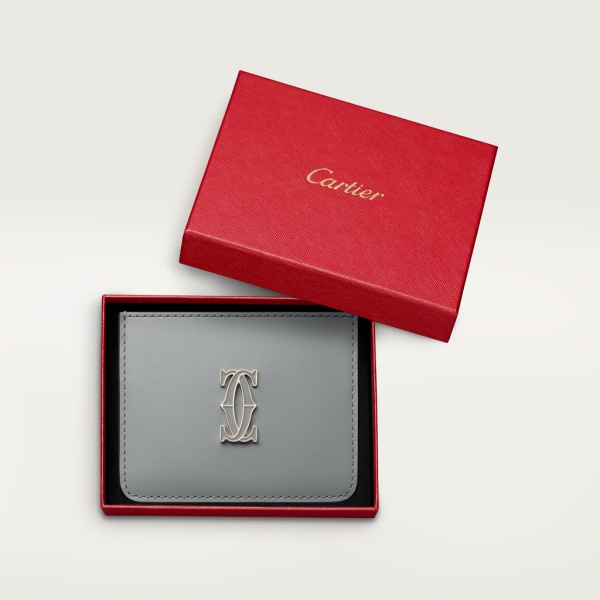 C de Cartier 卡片夾 灰色小牛皮，灰色琺瑯及金色飾面