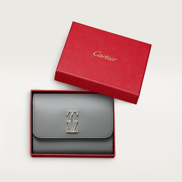 銀包，迷你款，C de Cartier 灰色小牛皮，灰色琺瑯及金色飾面