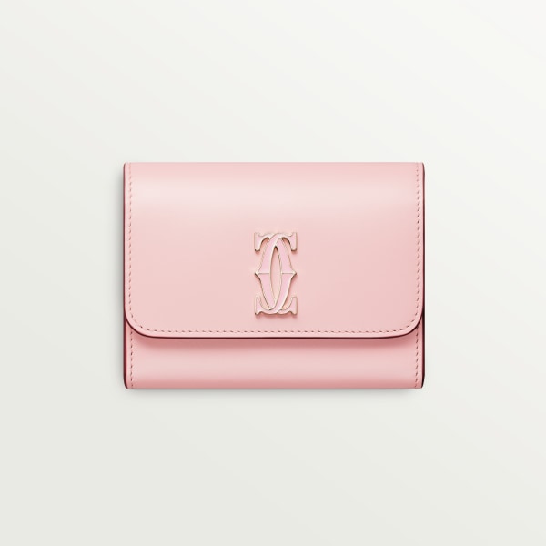 銀包，迷你款，C de Cartier 淺粉紅色小牛皮，金色及淺粉紅色琺瑯飾面