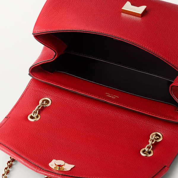 Chain bag small, Panthère de Cartier Red calfskin and golden finish