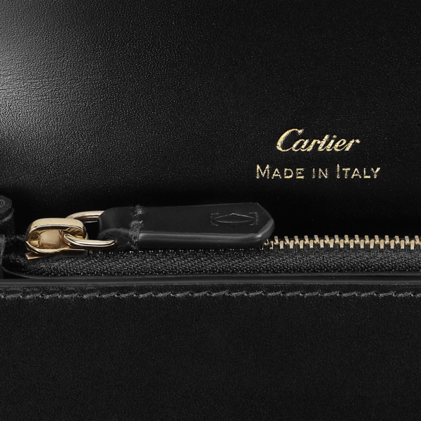 C de Cartier multi-card holder with flap Black calfskin, gold and black enamel finish