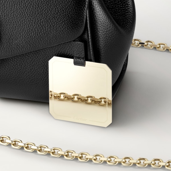 Chain bag mini, Panthère de Cartier Black calfskin and golden finish