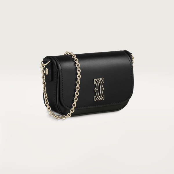 鏈帶手袋，微型款，C de Cartier 黑色小牛皮，金色及黑色琺瑯飾面