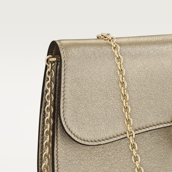 鏈帶手袋，迷你款，Panthère de Cartier 金色金屬亮面小牛皮，金色及黑色琺瑯飾面