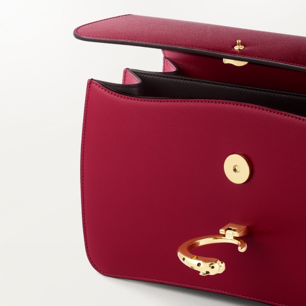 鏈帶手袋，小型款，Panthère de Cartier 櫻桃紅色小牛皮，金色及黑色琺瑯飾面
