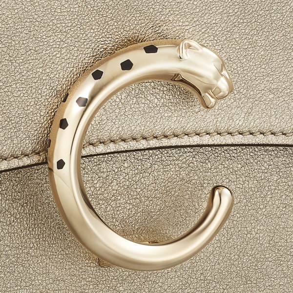 鏈帶手袋，迷你款，Panthère de Cartier 金色金屬亮面小牛皮，金色及黑色琺瑯飾面