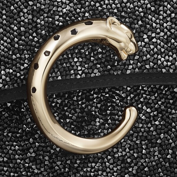 手袋，迷你款，Panthère C 黑色玻璃圓珠，布料，金色飾面及黑色琺瑯