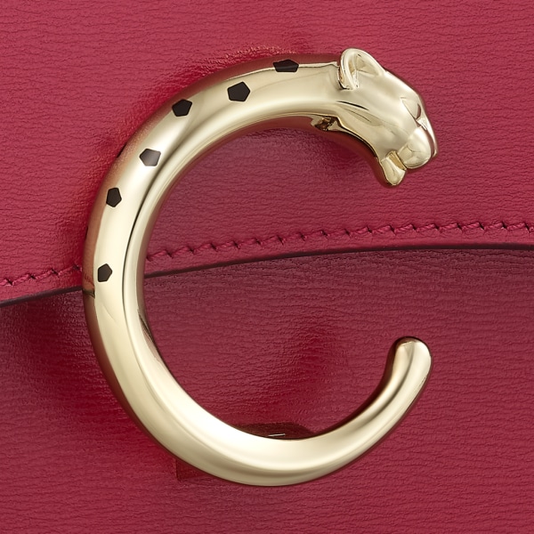 鏈帶手袋，迷你款，Panthère de Cartier 櫻桃紅色小牛皮，金色及黑色琺瑯飾面