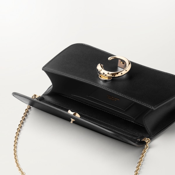 鏈帶手袋，迷你款，Panthère de Cartier 黑色小牛皮，金色及黑色琺瑯飾面