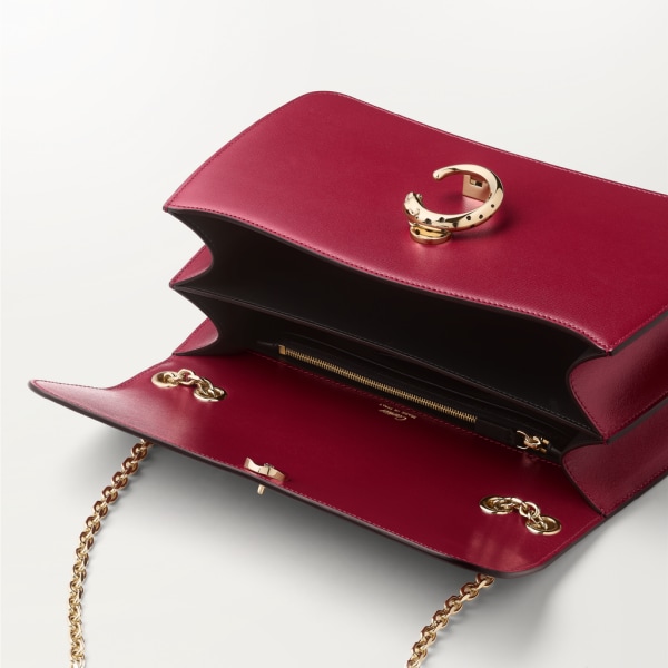 鏈帶手袋，小型款，Panthère de Cartier 櫻桃紅色小牛皮，金色及黑色琺瑯飾面