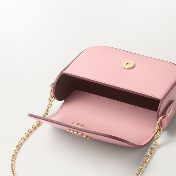 鏈帶手袋，微型款，C de Cartier 淺粉紅色小牛皮，金色及淺粉紅色琺瑯飾面