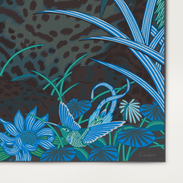 Panther in the Jungle motif square 90 Black silk twill