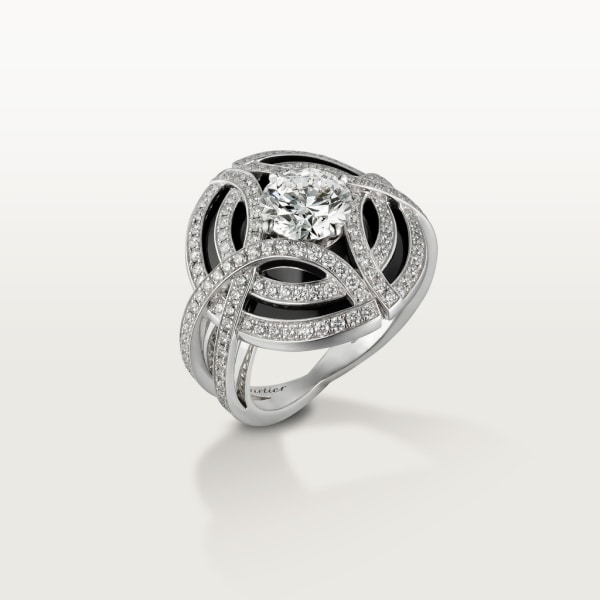 Galanterie de Cartier 戒指 18K白色黃金，黑色亮漆，鑽石