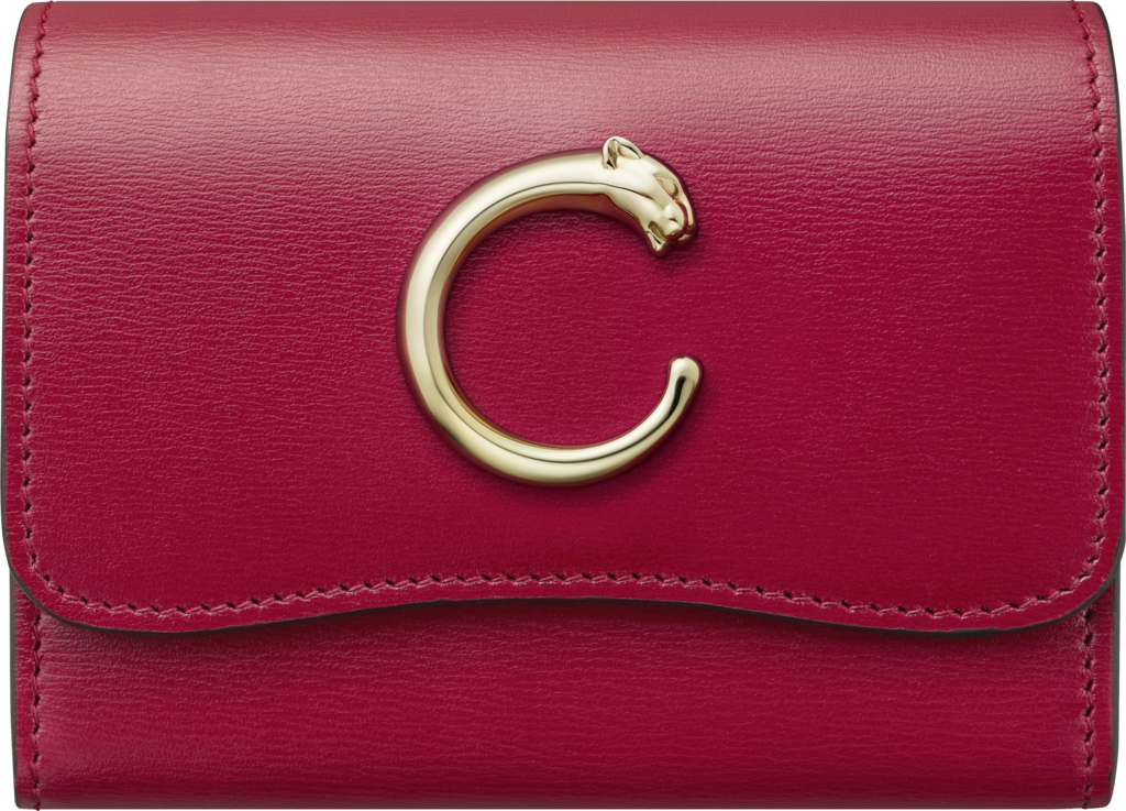 Wallet mini, Panthère de CartierCherry red calfskin, golden finish