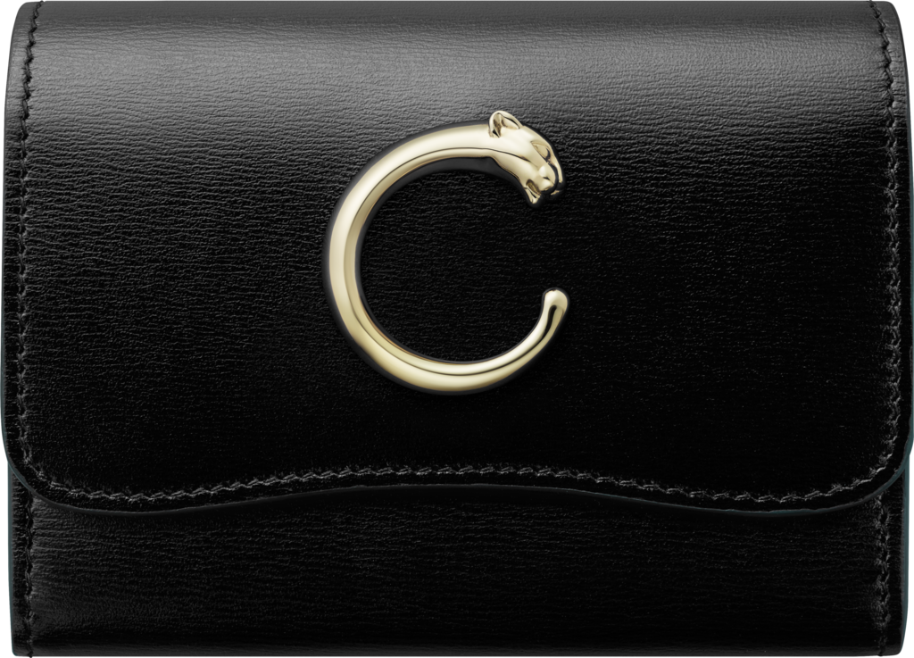 Wallet mini, Panthère de CartierBlack calfskin, golden finish