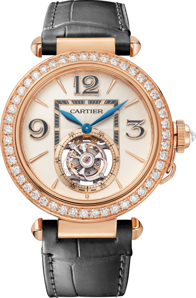 Pasha de Cartier 腕錶41毫米，手動上鏈機械機芯，玫瑰金，鑽石，2條可更換式皮革錶帶