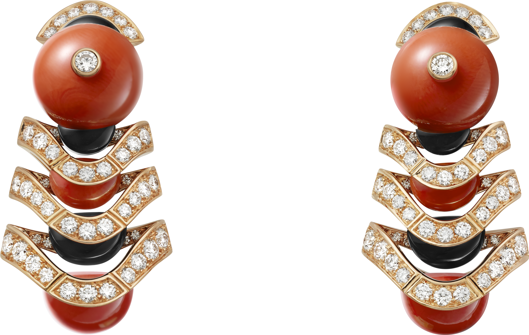 高級珠寶耳環18K玫瑰金，珊瑚，縞瑪瑙，鑽石