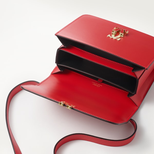C de Cartier 手袋，迷你款 紅色小牛皮，金色飾面及紅色琺瑯