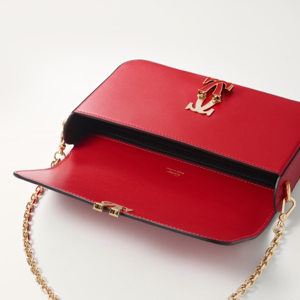 鏈帶手袋，迷你款，C de Cartier 紅色小牛皮，金色飾面及紅色琺瑯