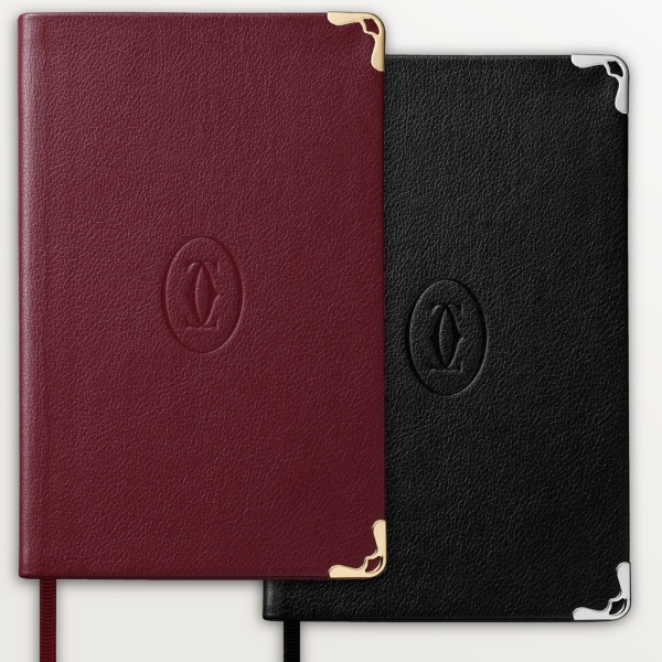 Must de Cartier small notebook set Black and burgundy calfskin, palladium and golden finish
