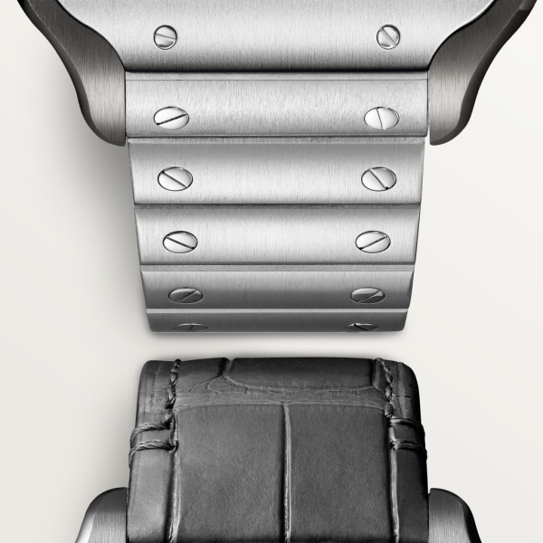 Santos de Cartier 腕錶 大型款，手動上鏈機械機芯，精鋼，可更換式金屬錶鏈及皮革錶帶