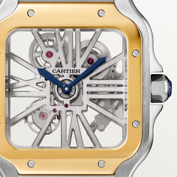 Santos de Cartier 腕錶 大型款，手動上鏈機械機芯，18K黃金，精鋼，皮革