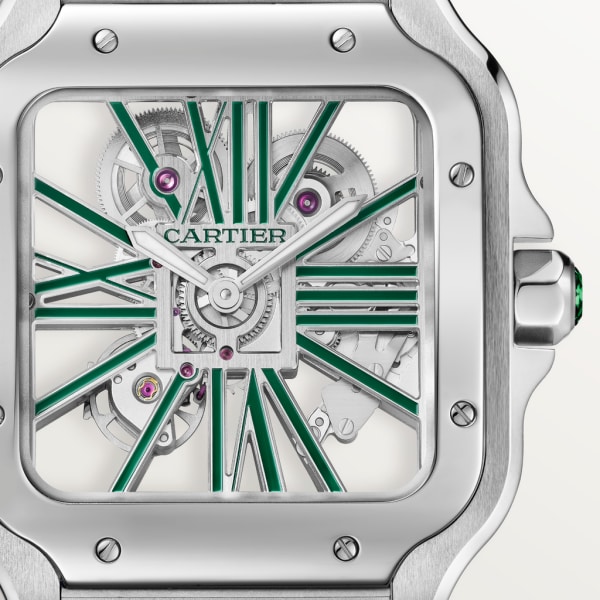 Santos de Cartier 腕錶 大型款，手動上鏈機械機芯，精鋼，可更換式金屬錶鏈及皮革錶帶