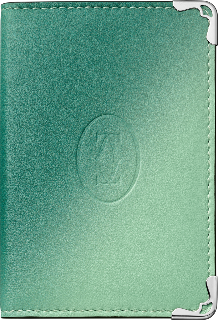 信用卡夾，可容納4張信用卡，Must de Cartier漸變葉綠色小牛皮，鍍鈀飾面