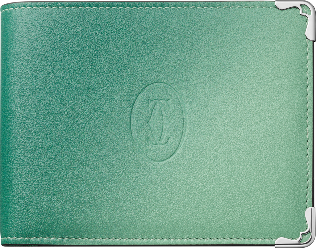 銀包，可容納6張信用卡，Must de Cartier漸變葉綠色小牛皮，鍍鈀飾面
