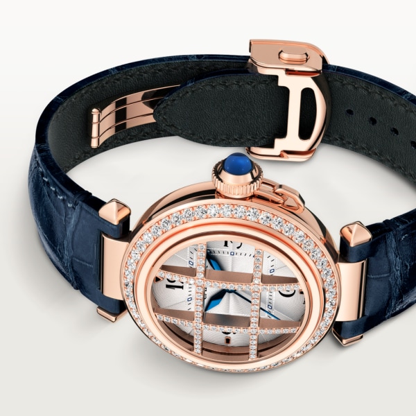Pasha de Cartier 腕錶 35毫米，自動上鏈機械機芯，玫瑰金，鑽石，可更換式皮革錶帶。