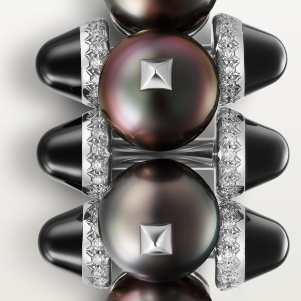 Clash de Cartier 戒指，特大型款 鍍銠飾面18K白色黃金，大溪地珍珠，縞瑪瑙，鑽石