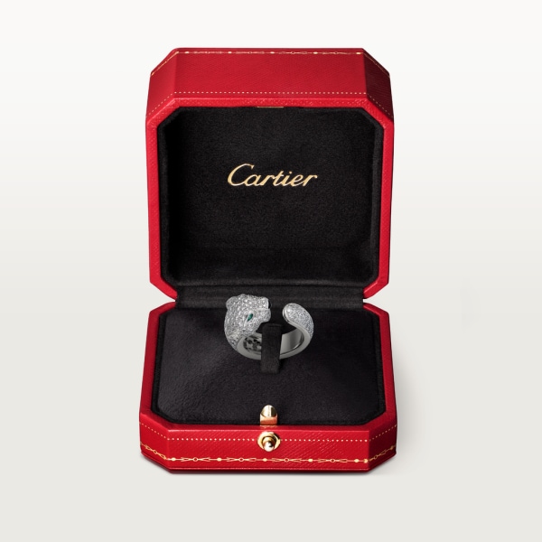 Panthère de Cartier 戒指 18K白色黃金，鑽石，祖母綠，縞瑪瑙