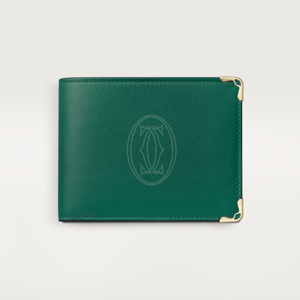 銀包，可容納6張信用卡，Must de Cartier 葉綠色斑點小牛皮，金色飾面