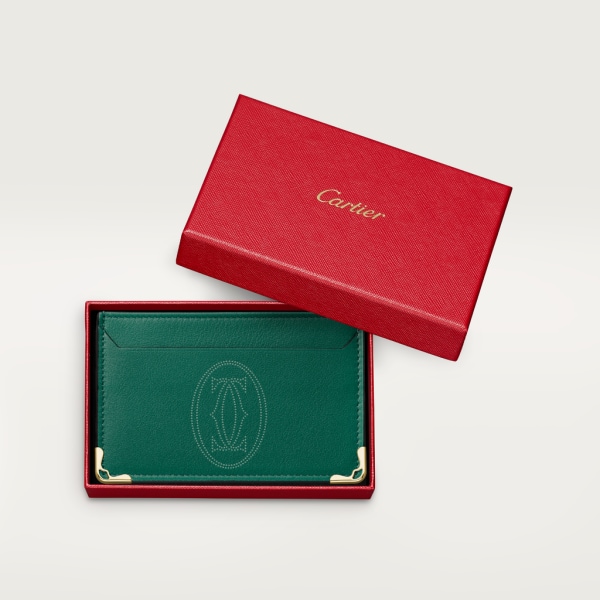 卡片夾，Must de Cartier 葉綠色斑點小牛皮，金色飾面