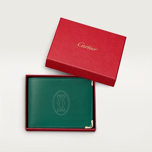 Six-credit card wallet, Must de Cartier Leaf green dots calfskin, gold finish