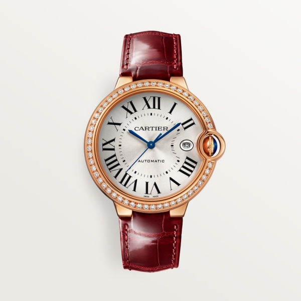 Ballon Bleu de Cartier watch 40mm, automatic movement, rose gold, diamonds, leather