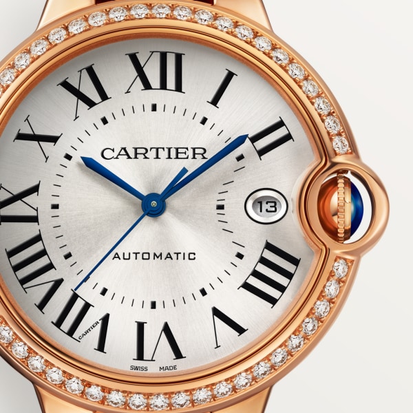 Ballon Bleu de Cartier 腕錶 40毫米，自動上鏈機械機芯，18K玫瑰金，鑽石，皮革