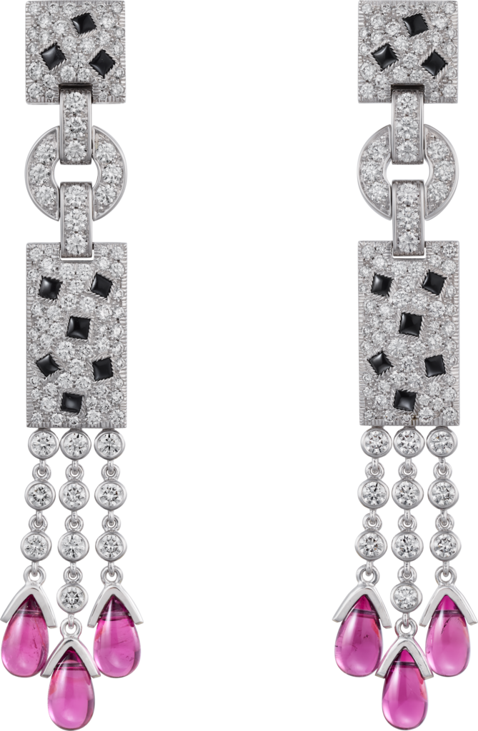 Panthère de Cartier earringsWhite gold, onyx, rubellite, emeralds, diamonds.