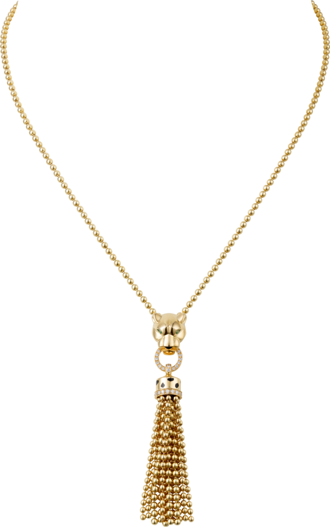 Panthère de Cartier 項鏈18K黃金，黑色亮漆，沙弗萊石榴石，縞瑪瑙，鑽石