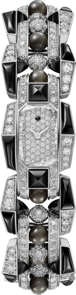 Clash [Un]limited 腕錶小型款，石英機芯，鍍銠飾面白色黃金，鑽石，尖晶石，黑曜石