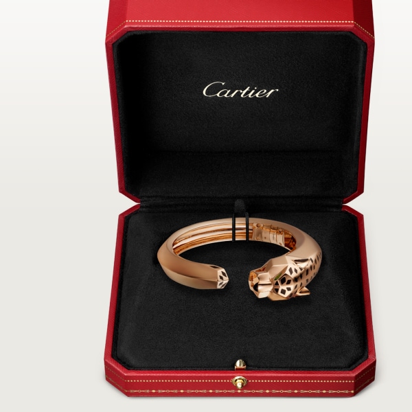 Panthère de Cartier 手鐲 18K玫瑰金，黑色亮漆，縞瑪瑙，沙弗萊石榴石