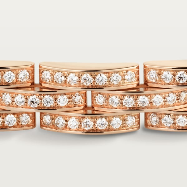 Maillon Panthère fine bracelet, 3 diamond-paved rows Rose gold, diamonds