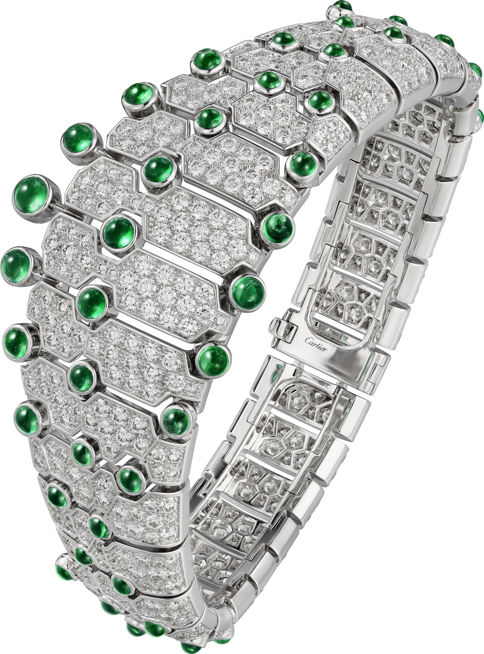 高級珠寶手鐲白色黃金，祖母綠，鑽石