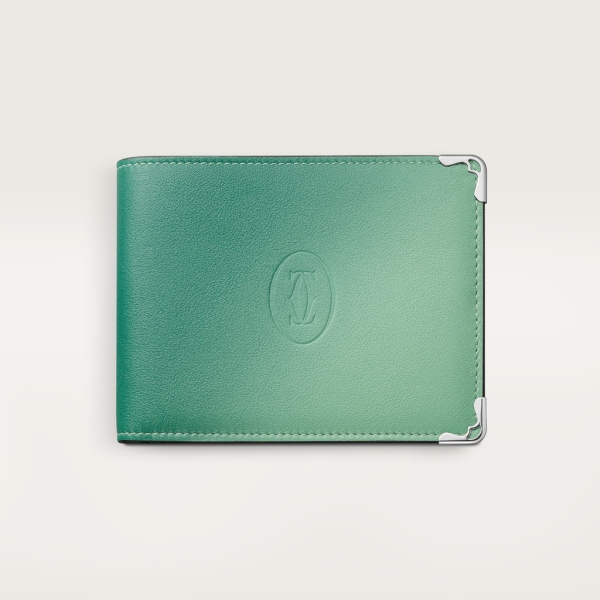 Six-credit card wallet, Must de Cartier Graduated leaf green calfskin, palladium finish