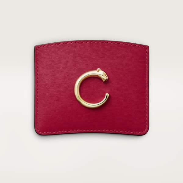 卡片夾，Panthère de Cartier 櫻桃紅色小牛皮，金色飾面