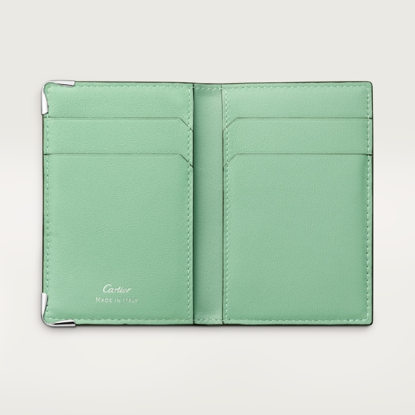 信用卡夾，可容納4張信用卡，Must de Cartier 漸變葉綠色小牛皮，鍍鈀飾面